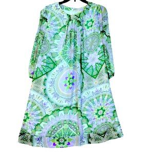 Eva Mendez Dress Women's L  3/4 Sleeve Back Zip Lined Chiffon Travel Resort